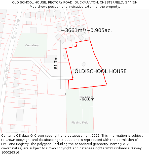 OLD SCHOOL HOUSE, RECTORY ROAD, DUCKMANTON, CHESTERFIELD, S44 5JH: Plot and title map