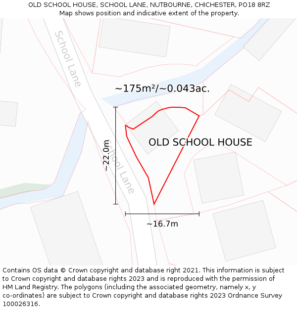 OLD SCHOOL HOUSE, SCHOOL LANE, NUTBOURNE, CHICHESTER, PO18 8RZ: Plot and title map
