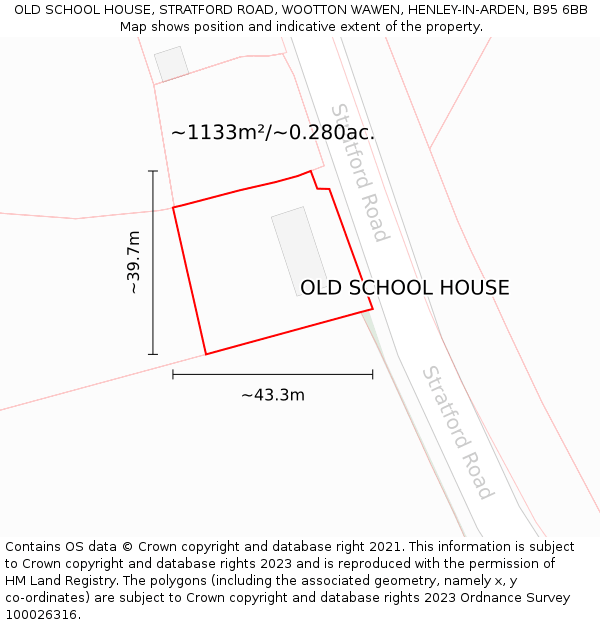 OLD SCHOOL HOUSE, STRATFORD ROAD, WOOTTON WAWEN, HENLEY-IN-ARDEN, B95 6BB: Plot and title map