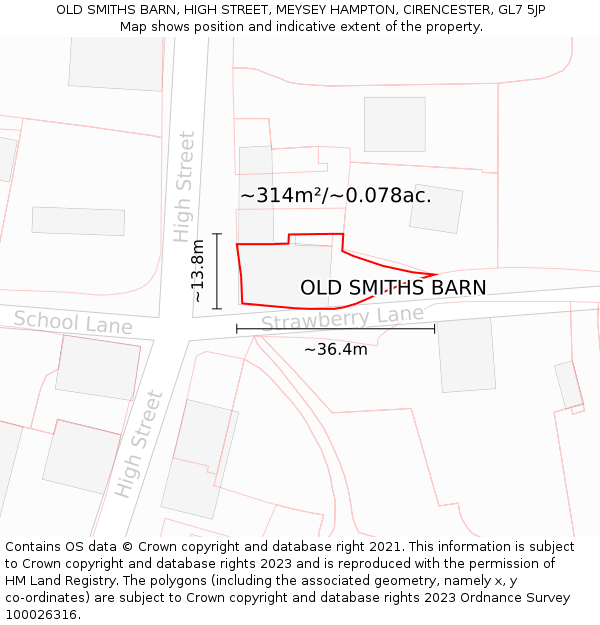 OLD SMITHS BARN, HIGH STREET, MEYSEY HAMPTON, CIRENCESTER, GL7 5JP: Plot and title map