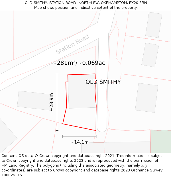 OLD SMITHY, STATION ROAD, NORTHLEW, OKEHAMPTON, EX20 3BN: Plot and title map