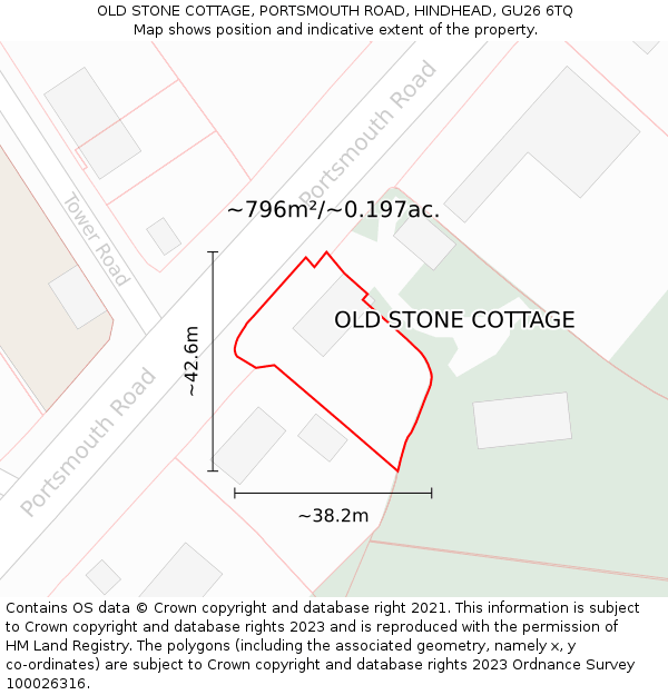 OLD STONE COTTAGE, PORTSMOUTH ROAD, HINDHEAD, GU26 6TQ: Plot and title map