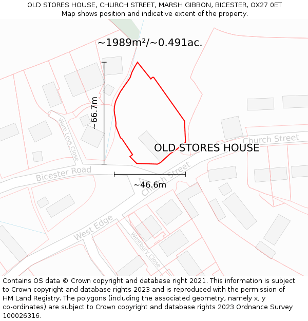 OLD STORES HOUSE, CHURCH STREET, MARSH GIBBON, BICESTER, OX27 0ET: Plot and title map
