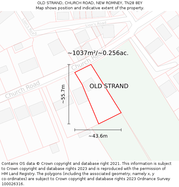 OLD STRAND, CHURCH ROAD, NEW ROMNEY, TN28 8EY: Plot and title map