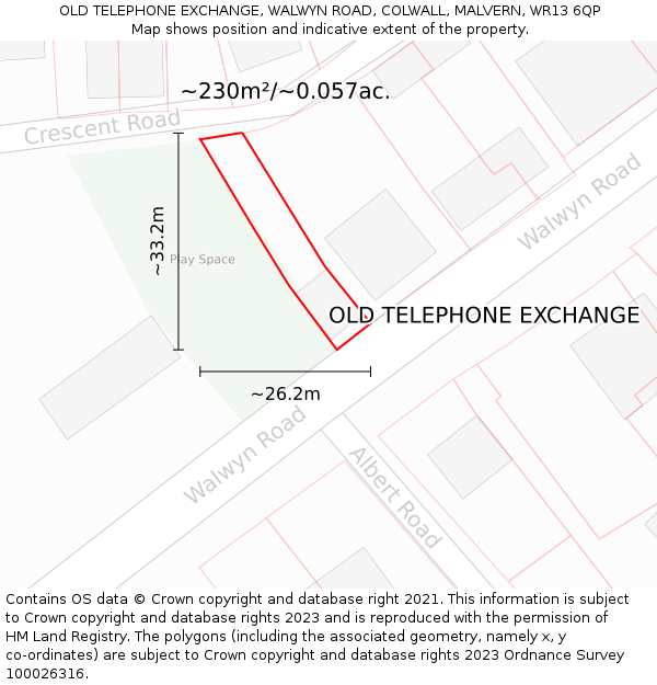 OLD TELEPHONE EXCHANGE, WALWYN ROAD, COLWALL, MALVERN, WR13 6QP: Plot and title map