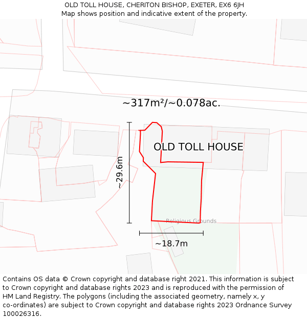 OLD TOLL HOUSE, CHERITON BISHOP, EXETER, EX6 6JH: Plot and title map