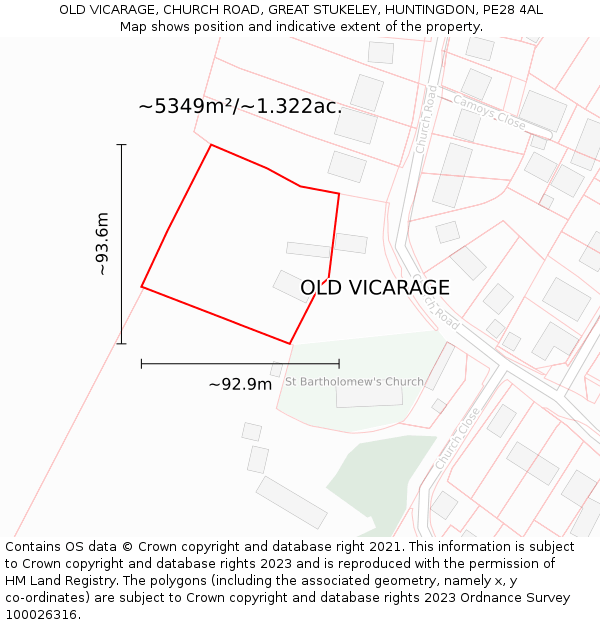 OLD VICARAGE, CHURCH ROAD, GREAT STUKELEY, HUNTINGDON, PE28 4AL: Plot and title map