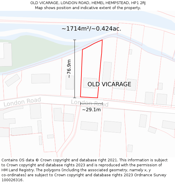 OLD VICARAGE, LONDON ROAD, HEMEL HEMPSTEAD, HP1 2RJ: Plot and title map