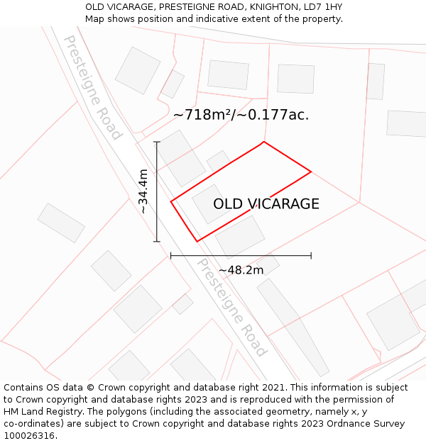 OLD VICARAGE, PRESTEIGNE ROAD, KNIGHTON, LD7 1HY: Plot and title map