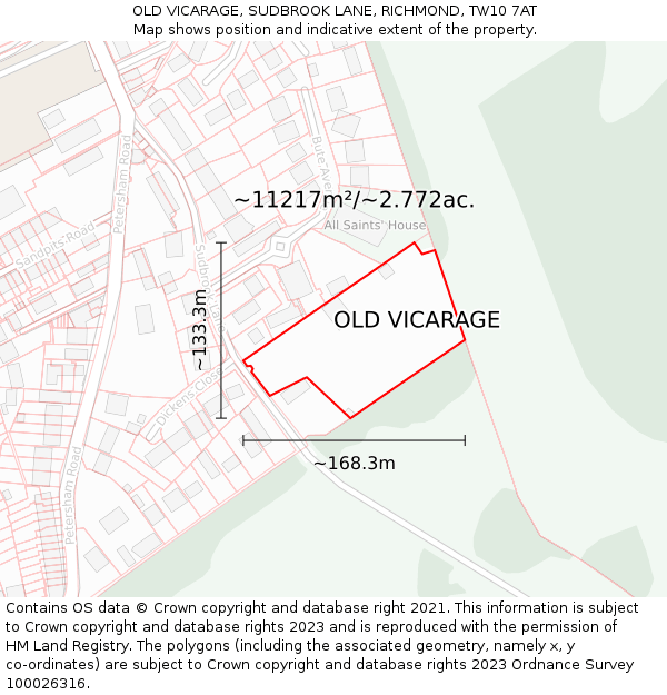 OLD VICARAGE, SUDBROOK LANE, RICHMOND, TW10 7AT: Plot and title map