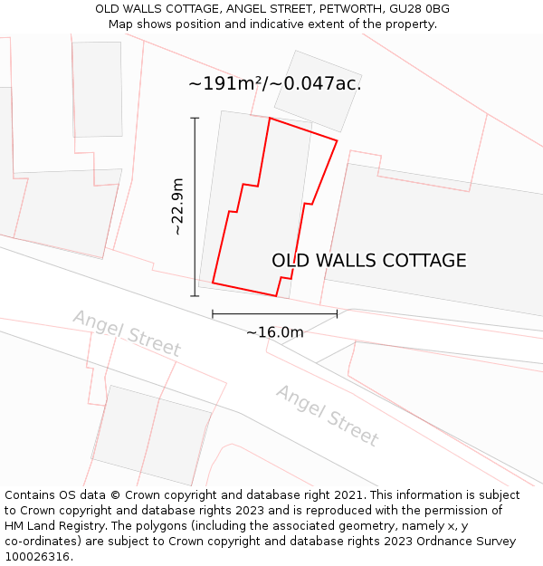 OLD WALLS COTTAGE, ANGEL STREET, PETWORTH, GU28 0BG: Plot and title map