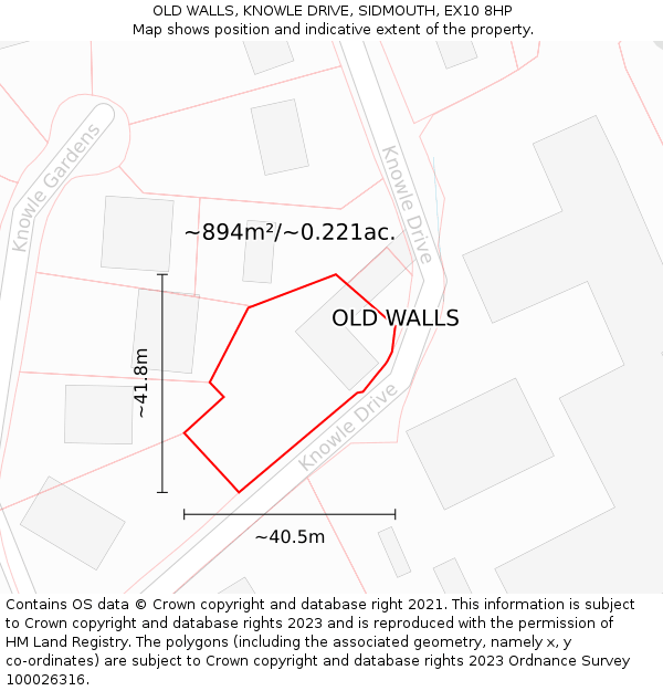 OLD WALLS, KNOWLE DRIVE, SIDMOUTH, EX10 8HP: Plot and title map