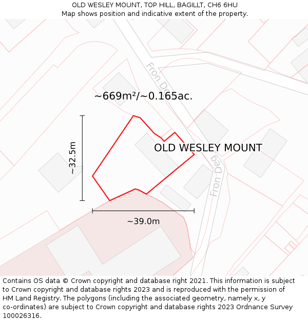 OLD WESLEY MOUNT, TOP HILL, BAGILLT, CH6 6HU: Plot and title map