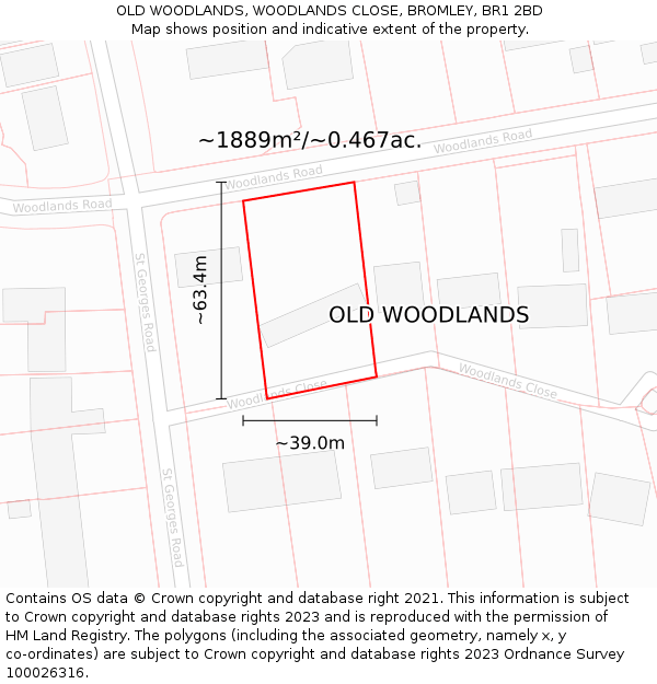 OLD WOODLANDS, WOODLANDS CLOSE, BROMLEY, BR1 2BD: Plot and title map