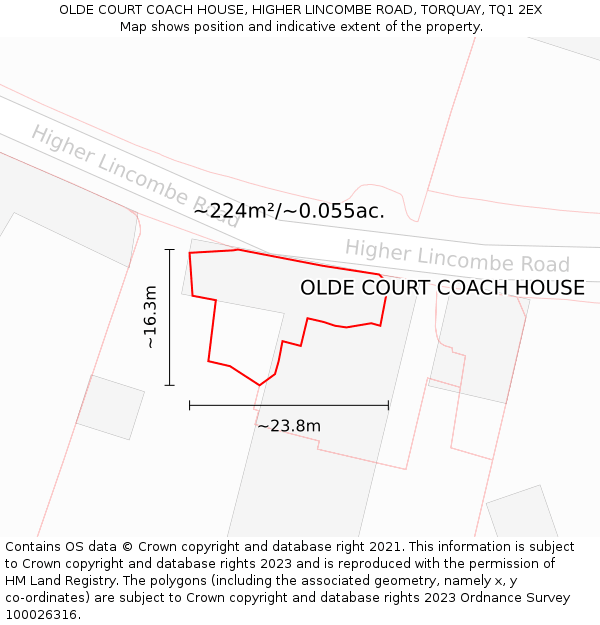 OLDE COURT COACH HOUSE, HIGHER LINCOMBE ROAD, TORQUAY, TQ1 2EX: Plot and title map