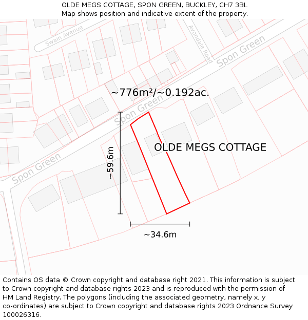 OLDE MEGS COTTAGE, SPON GREEN, BUCKLEY, CH7 3BL: Plot and title map
