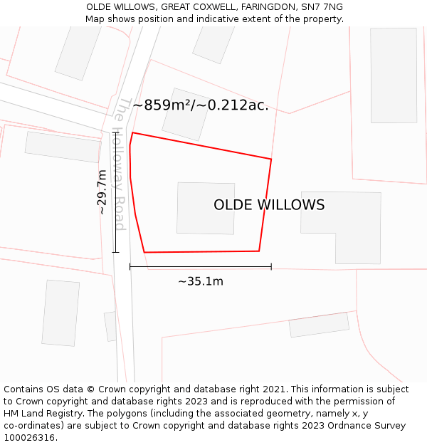 OLDE WILLOWS, GREAT COXWELL, FARINGDON, SN7 7NG: Plot and title map