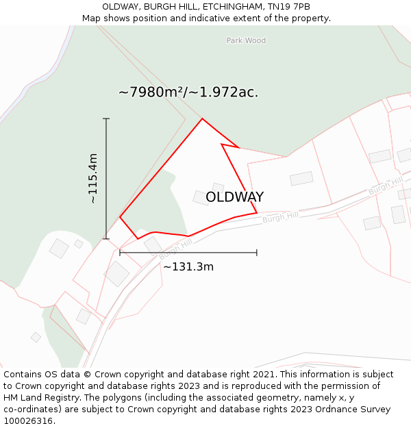 OLDWAY, BURGH HILL, ETCHINGHAM, TN19 7PB: Plot and title map