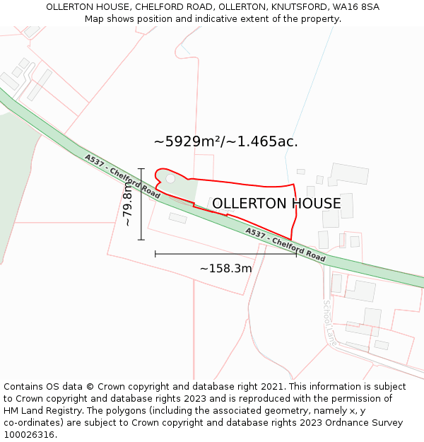OLLERTON HOUSE, CHELFORD ROAD, OLLERTON, KNUTSFORD, WA16 8SA: Plot and title map