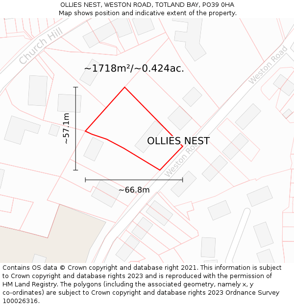 OLLIES NEST, WESTON ROAD, TOTLAND BAY, PO39 0HA: Plot and title map