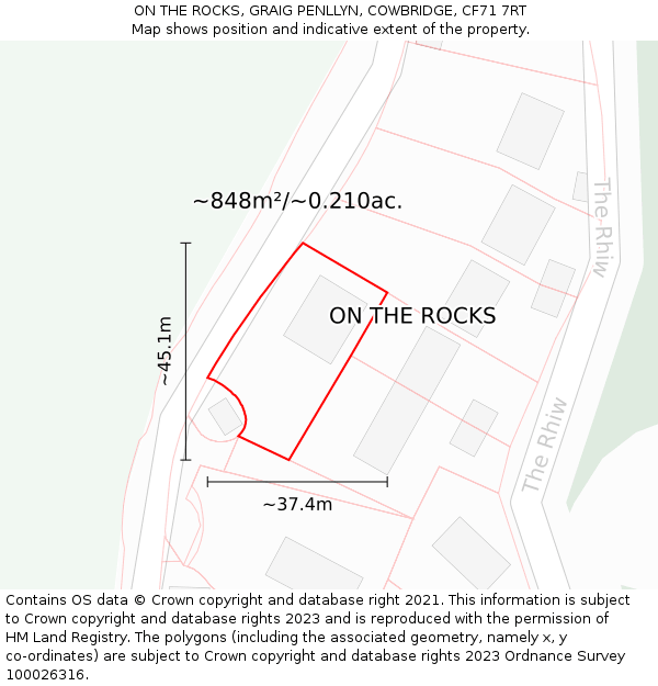 ON THE ROCKS, GRAIG PENLLYN, COWBRIDGE, CF71 7RT: Plot and title map