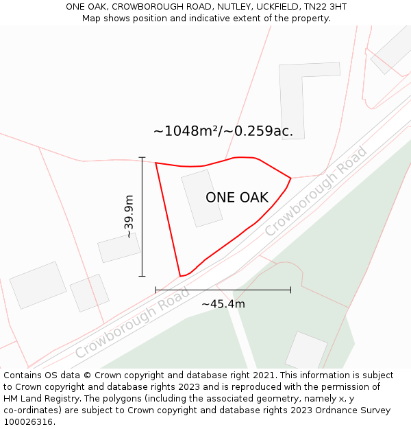 ONE OAK, CROWBOROUGH ROAD, NUTLEY, UCKFIELD, TN22 3HT: Plot and title map