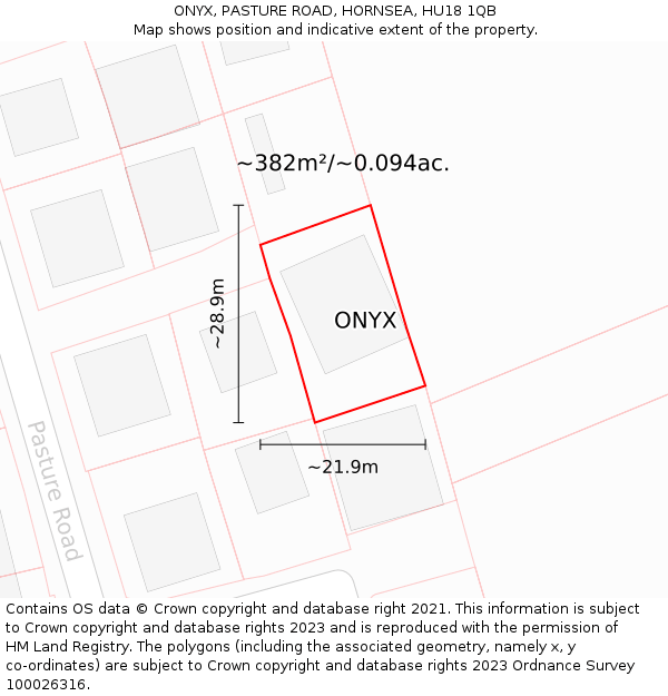 ONYX, PASTURE ROAD, HORNSEA, HU18 1QB: Plot and title map