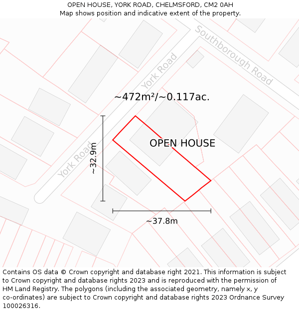 OPEN HOUSE, YORK ROAD, CHELMSFORD, CM2 0AH: Plot and title map