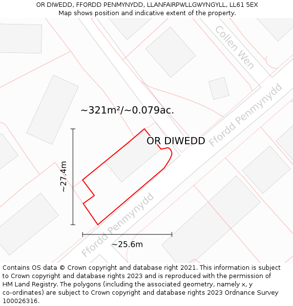 OR DIWEDD, FFORDD PENMYNYDD, LLANFAIRPWLLGWYNGYLL, LL61 5EX: Plot and title map