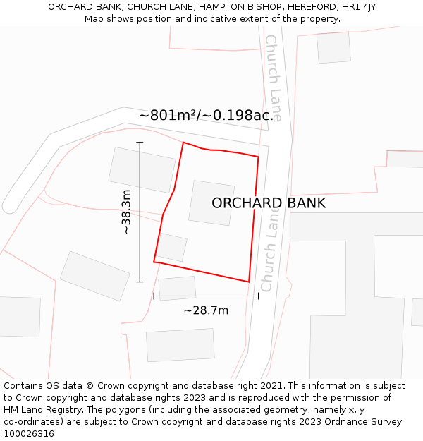 ORCHARD BANK, CHURCH LANE, HAMPTON BISHOP, HEREFORD, HR1 4JY: Plot and title map