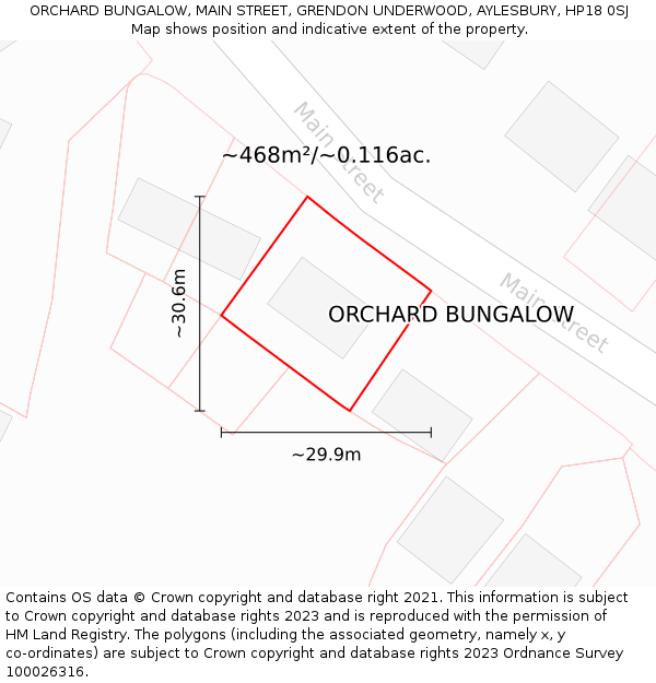 ORCHARD BUNGALOW, MAIN STREET, GRENDON UNDERWOOD, AYLESBURY, HP18 0SJ: Plot and title map