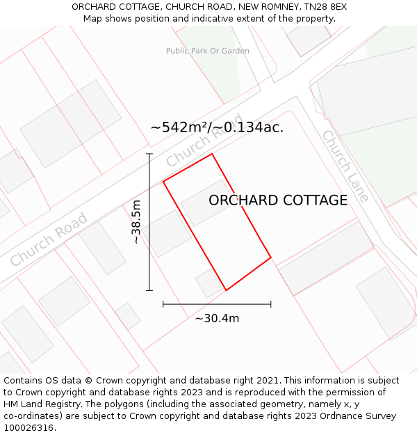 ORCHARD COTTAGE, CHURCH ROAD, NEW ROMNEY, TN28 8EX: Plot and title map