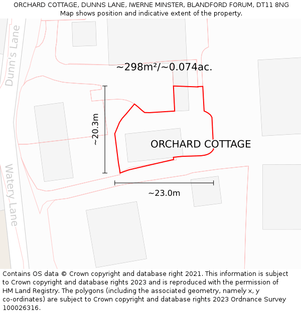 ORCHARD COTTAGE, DUNNS LANE, IWERNE MINSTER, BLANDFORD FORUM, DT11 8NG: Plot and title map