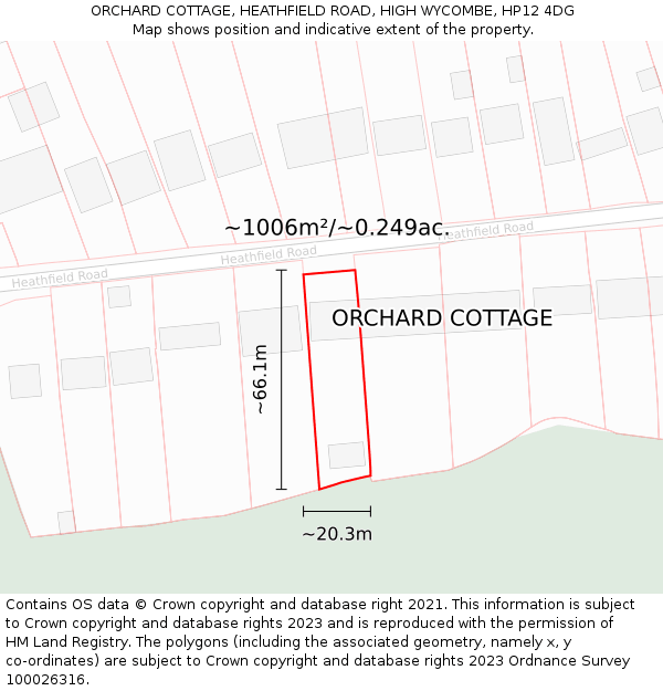 ORCHARD COTTAGE, HEATHFIELD ROAD, HIGH WYCOMBE, HP12 4DG: Plot and title map