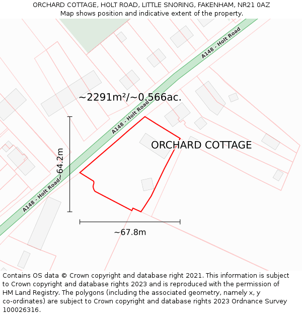 ORCHARD COTTAGE, HOLT ROAD, LITTLE SNORING, FAKENHAM, NR21 0AZ: Plot and title map