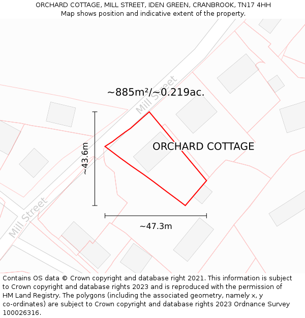 ORCHARD COTTAGE, MILL STREET, IDEN GREEN, CRANBROOK, TN17 4HH: Plot and title map