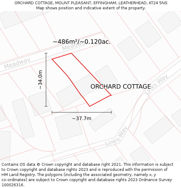 ORCHARD COTTAGE, MOUNT PLEASANT, EFFINGHAM, LEATHERHEAD, KT24 5NS: Plot and title map