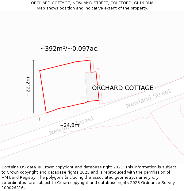ORCHARD COTTAGE, NEWLAND STREET, COLEFORD, GL16 8NA: Plot and title map