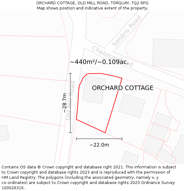 ORCHARD COTTAGE, OLD MILL ROAD, TORQUAY, TQ2 6PG: Plot and title map