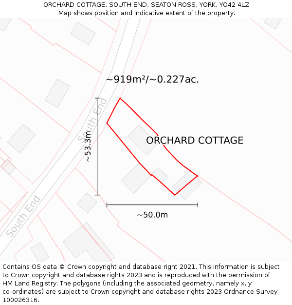 ORCHARD COTTAGE, SOUTH END, SEATON ROSS, YORK, YO42 4LZ: Plot and title map