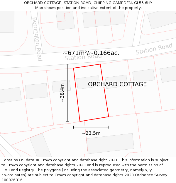 ORCHARD COTTAGE, STATION ROAD, CHIPPING CAMPDEN, GL55 6HY: Plot and title map