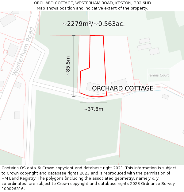 ORCHARD COTTAGE, WESTERHAM ROAD, KESTON, BR2 6HB: Plot and title map
