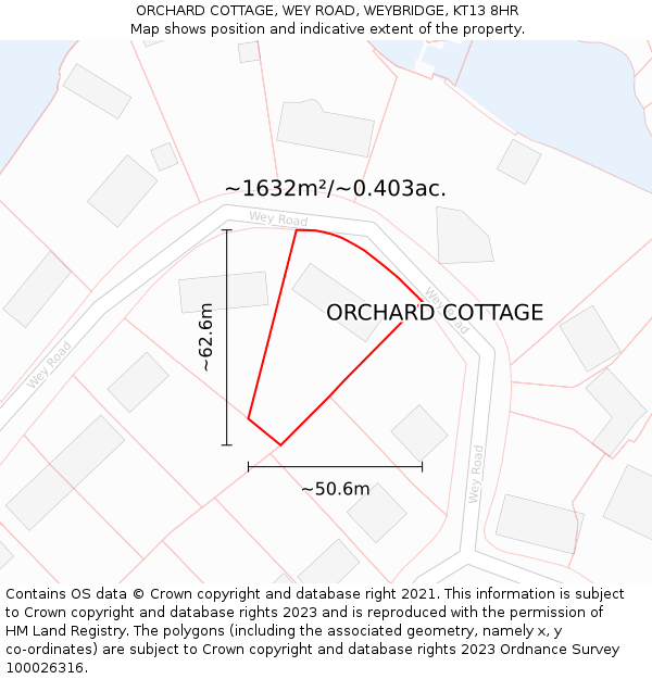 ORCHARD COTTAGE, WEY ROAD, WEYBRIDGE, KT13 8HR: Plot and title map