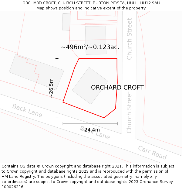 ORCHARD CROFT, CHURCH STREET, BURTON PIDSEA, HULL, HU12 9AU: Plot and title map