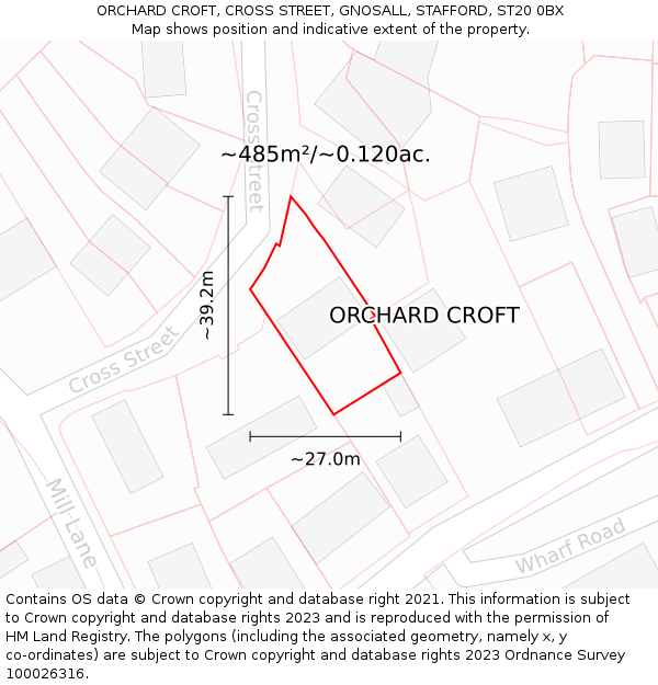 ORCHARD CROFT, CROSS STREET, GNOSALL, STAFFORD, ST20 0BX: Plot and title map