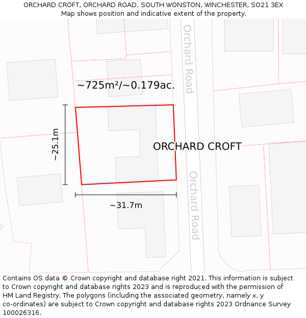 ORCHARD CROFT, ORCHARD ROAD, SOUTH WONSTON, WINCHESTER, SO21 3EX: Plot and title map