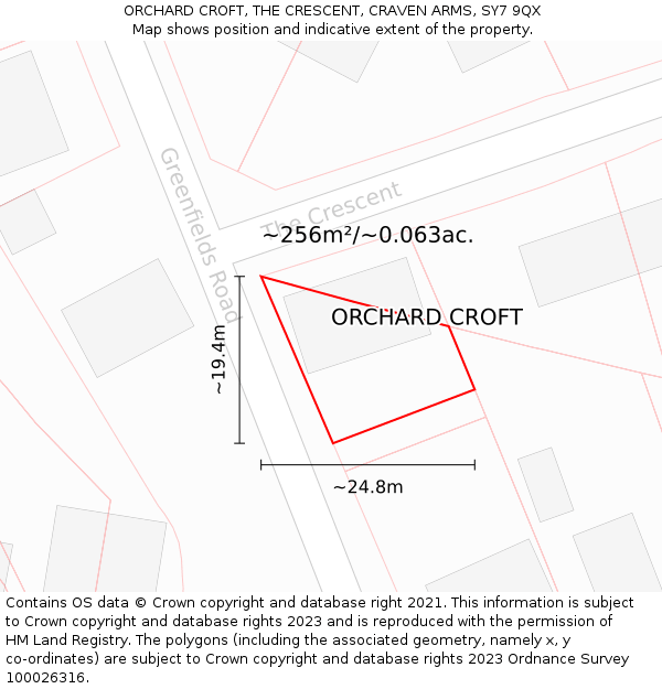 ORCHARD CROFT, THE CRESCENT, CRAVEN ARMS, SY7 9QX: Plot and title map