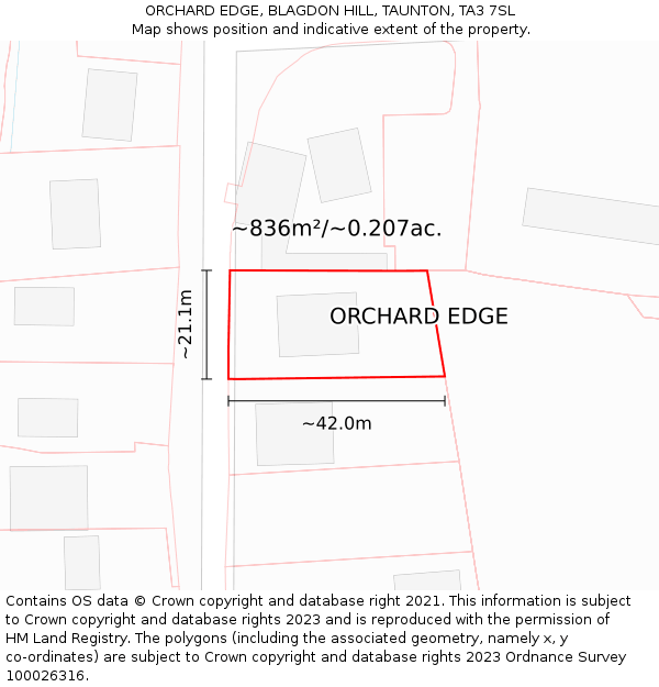 ORCHARD EDGE, BLAGDON HILL, TAUNTON, TA3 7SL: Plot and title map