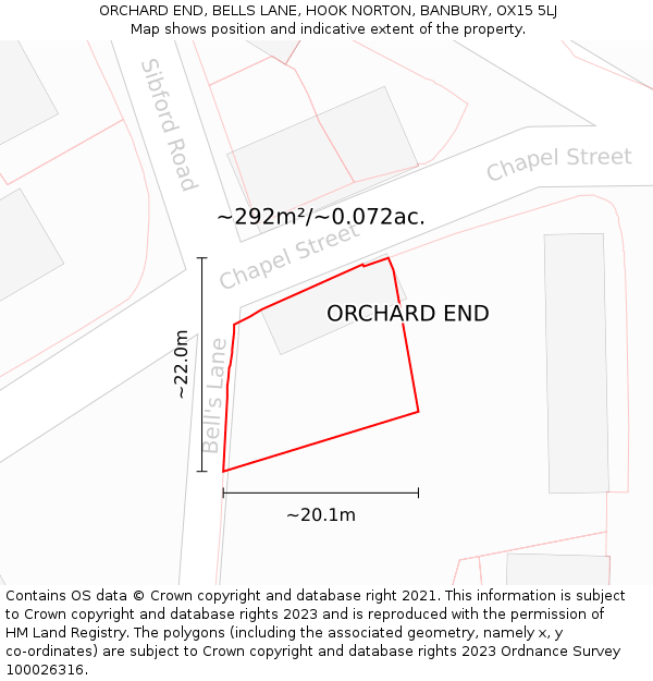 ORCHARD END, BELLS LANE, HOOK NORTON, BANBURY, OX15 5LJ: Plot and title map