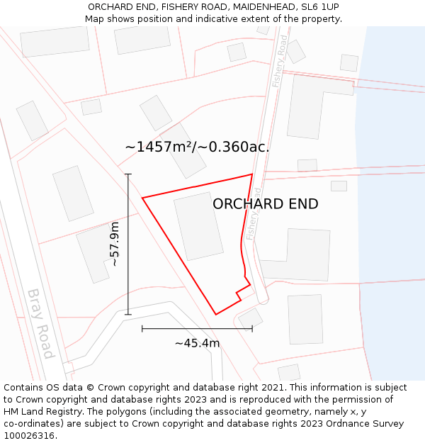 ORCHARD END, FISHERY ROAD, MAIDENHEAD, SL6 1UP: Plot and title map